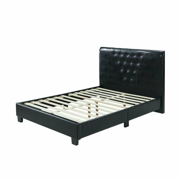 Hodedah Full Size Platform Bed with Tufted Upholstered Headboard, Black HI698 FULL BLACK